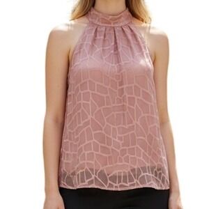 WHITE HOUSE BLACK MARKET‎ Two Tone Pink Pleated Halter Style Tie Back Top EUC  8